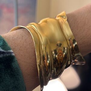 Signed Allen Jacobsen Wide Wavy Modernist Brass Statement Cuff Bracelet